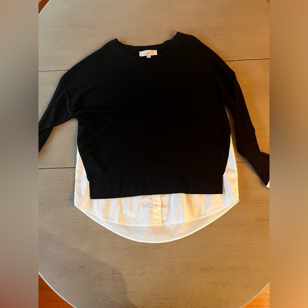 LOFT Blouse Navy and White